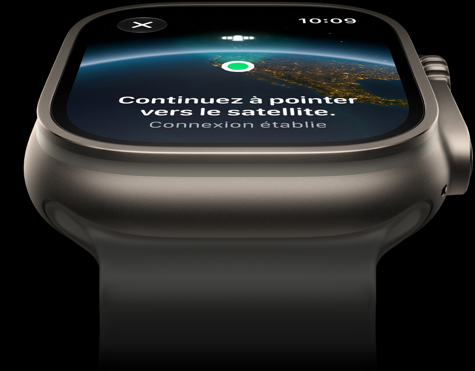 Apple Watch Ultra 4, boîtier en titane, naturel, connexion satellite, bracelet Océan, gris translucide