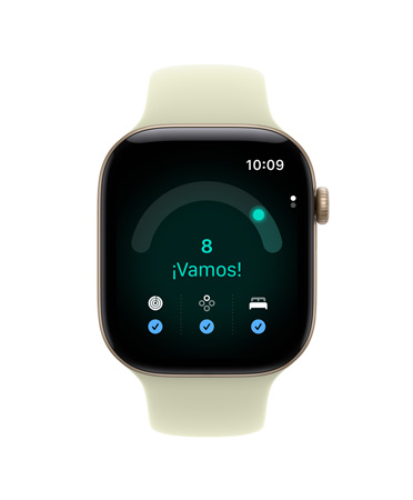 Apple Watch Series 12, caja de aluminio, color oro claro, app Disposición con puntuación de disposición 8, correa deportiva, color suculenta pálido (amarillo verdoso claro)