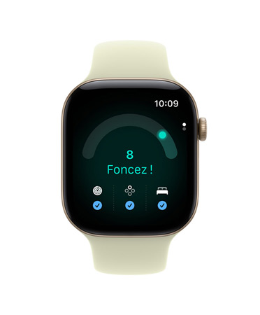 Apple Watch Series 12, boîtier en aluminium, or clair, app Préparation avec score de préparation à 8, Bracelet Sport, succulente pâle (vert-jaune pâle)