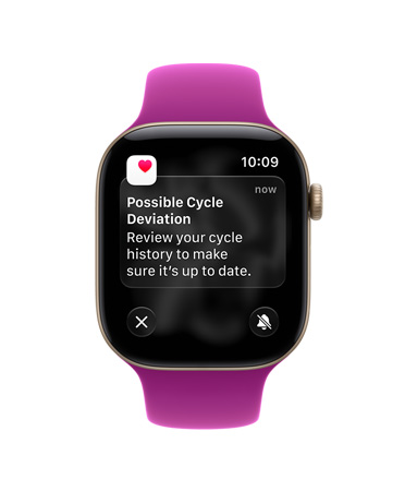 Apple Watch Series 12, aluminum case, light gold color, possible cycle deviation notification, Sport Band, magenta color