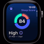 Apple Watch Series 12, aluminium case, space grey colour, sleep score circle graph, right side exterior, Digital Crown