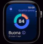 Apple Watch Series 12, cassa in alluminio grigio siderale, grafico circolare della qualità del sonno, lato destro, Digital Crown