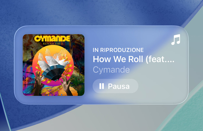 Alcuni comandi semitrasparenti di Apple Music lasciano intravedere lo sfondo