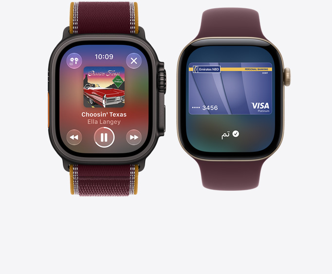 ساعة Apple&nbsp;Watch&nbsp;Ultra&nbsp;4، إطار تيتانيوم، لون أسود، تطبيق Apple&nbsp;Music، شاشة 