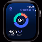 Apple Watch Series 12, aluminium case, space grey colour, sleep score circle graph, right side exterior, Digital Crown