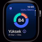Apple Watch Series 12, alüminyum kasa, uzay grisi renk, uyku skoru halkasının grafiği, sağ dış görünüm, Digital Crown
