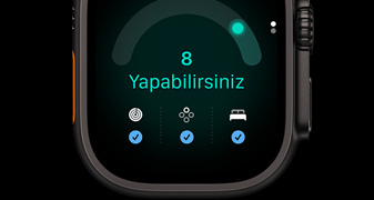 Apple Watch Ultra 4, titanyum kasa, siyah renk, hazır olma skoru 8, Yapabilirsiniz