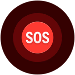 SOS 緊急服務圖像，展示紅色同心圓，中間有白色 SOS 字樣
