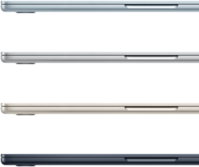 Вигляд збоку, чотири моделі MacBook Air в чотирьох різних кольорах