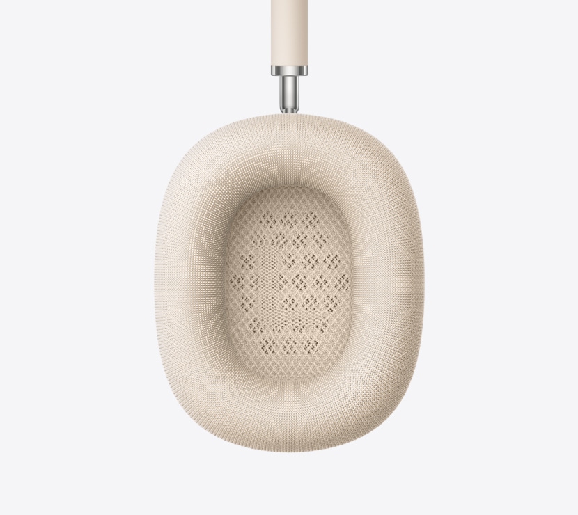 AirPods Max 2 koptelefoon, kleur sterrenlicht, detail van binnenkant van oorkussen