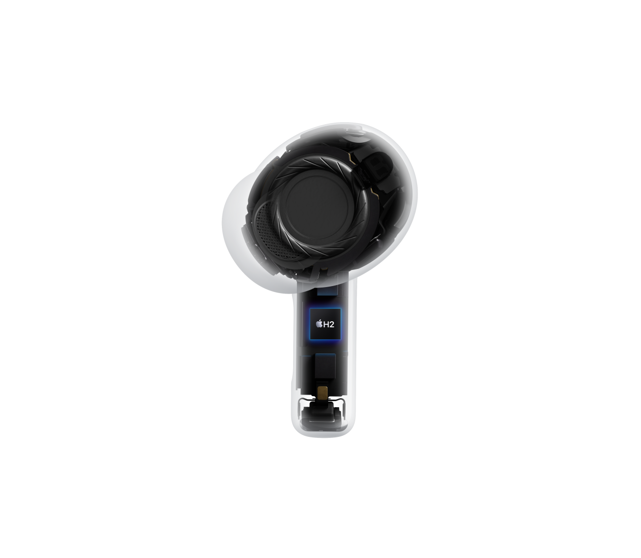 AirPods Pro 3, bezdrátové sluchátko, průhledné, interní architektura