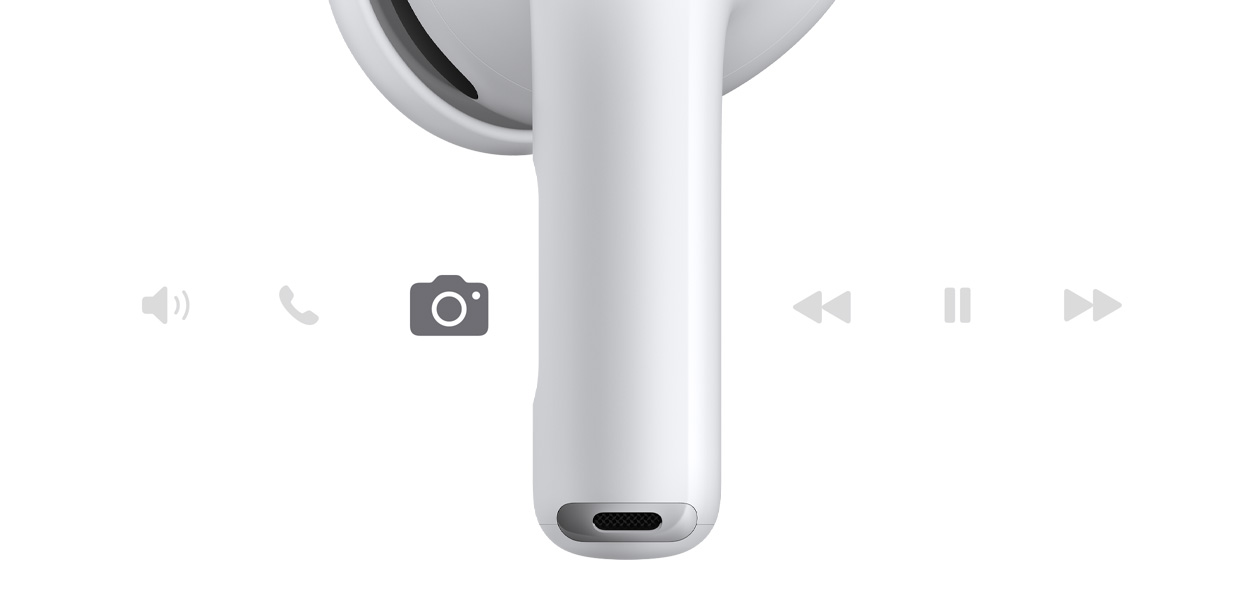 AirPods Pro 3, bezdrátové sluchátko, bílá barva, krátká stopka