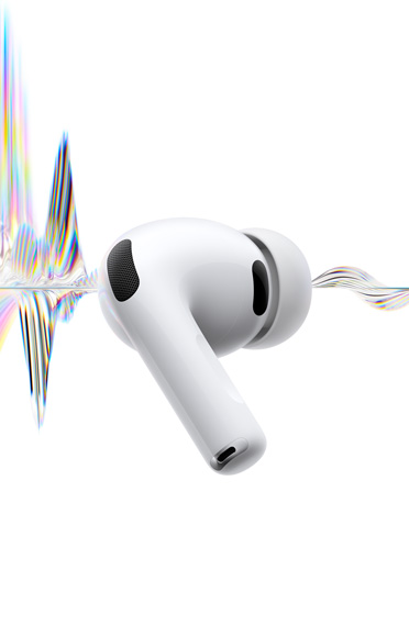 AirPods Pro 3, bílá barva, mikrofon na potlačování hluku, silikonový špunt, krátká stopka