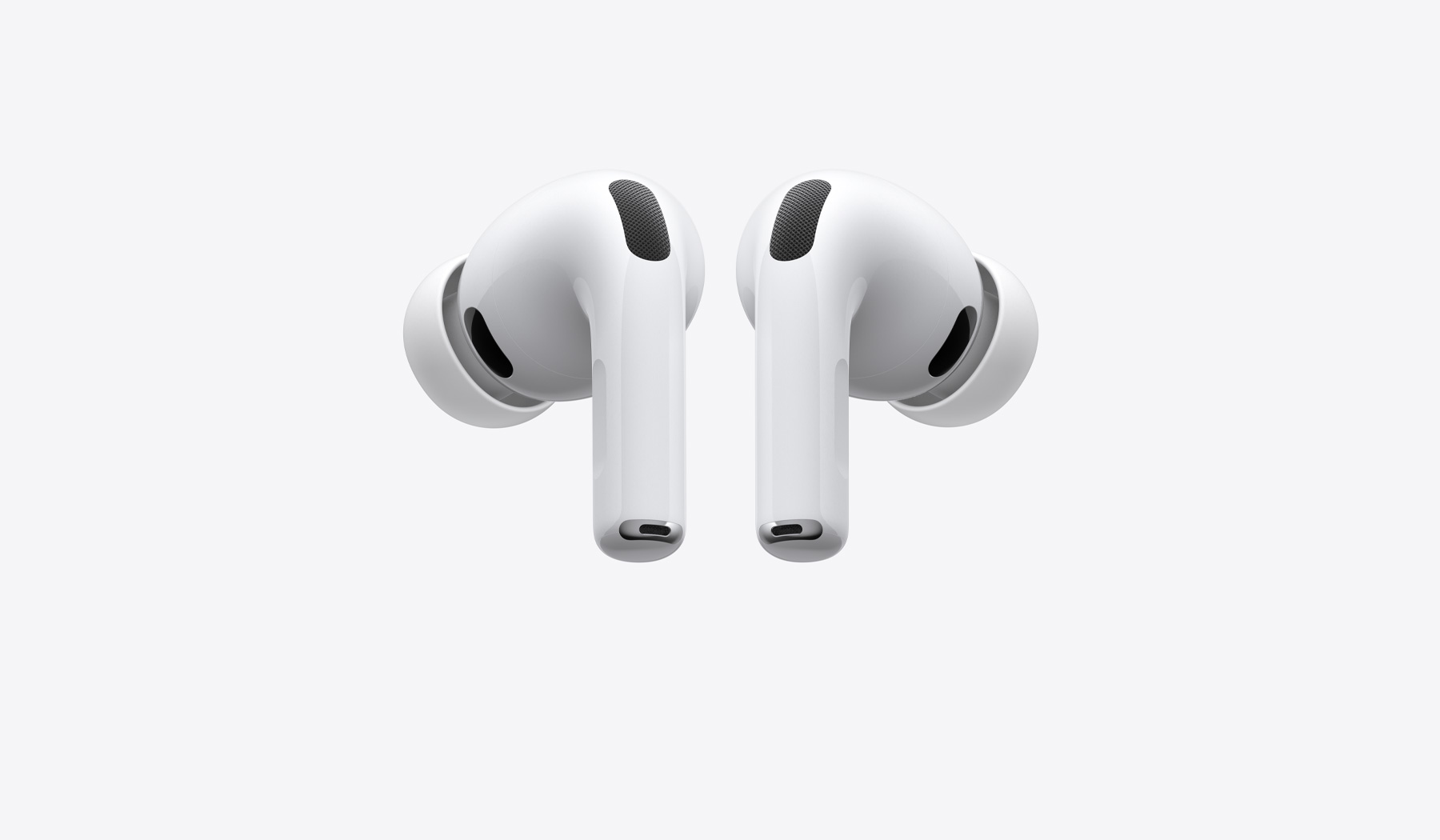 AirPods Pro 3, levé a pravé bezdrátové sluchátko, bílá barva, silikonové špunty