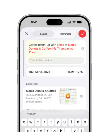 Gümüş rengi iPhone 18 Pro’nun ekranında Apple Intelligence’ın kullanıcının verdiği bir açıklamaya göre Takvim etkinliği oluşturduğu gösteriliyor