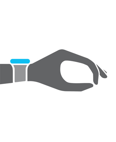 Ilustrace zápěstí se sevřenou dlaní a nasazenými Apple Watch
