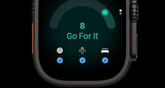 Apple Watch Ultra 4, titanium case, black colour, readiness score of 8, Go For It