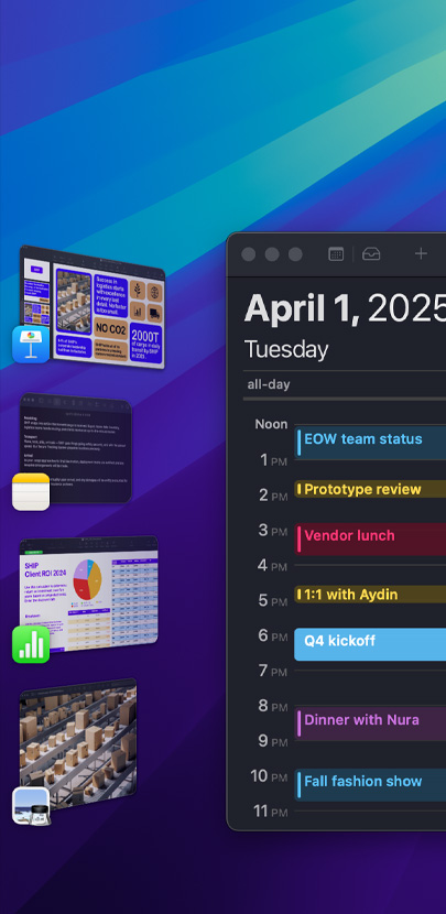 Verschiedene iOS Apps werden auf dem Schreibtisch angezeigt, darunter im Vordergrund die Kalender App. Sie zeigt die Termine des Tages.