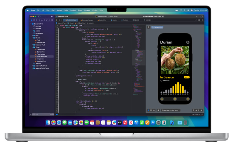 An open Mac with the Xcode app displayed.