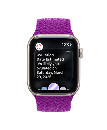 Apple Watch Series 12, aluminum case, space gray color, ovulation date estimated notification, Braided Solo Loop band, magenta color