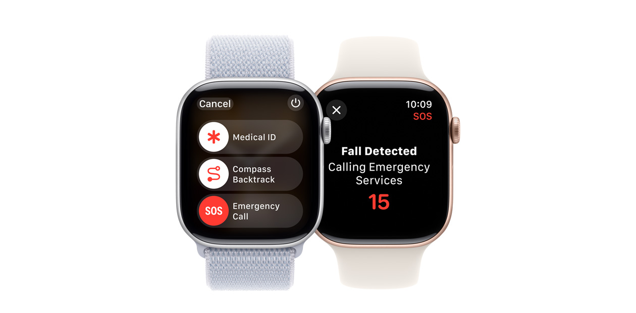 転倒検出ソフトウェアが表示されているApple Watch