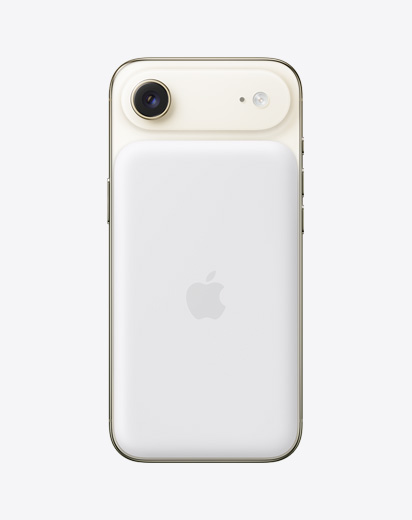 Vista traseira do iPhone Air, na cor dourado‑claro, com a Bateria MagSafe