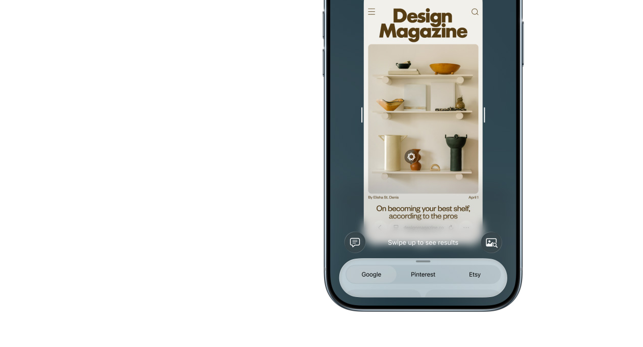 Vista frontal do iPhone Air, com a funcionalidade Inteligência visual em utilização e os botões laterais