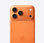 iPhone 17 Pro, Rückseite, Farbe Cosmic Orange, Pro Fusion Kamera-System in der Plattform oben