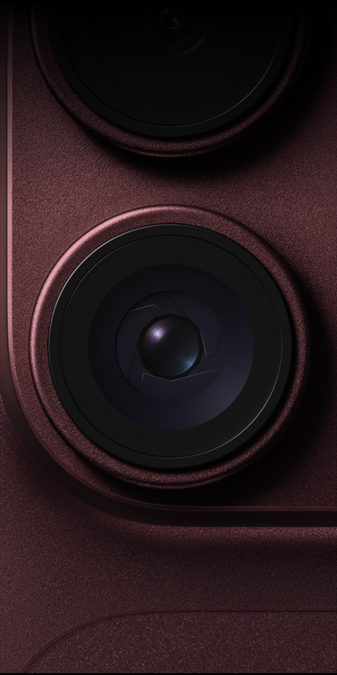 Close-up image of iPhone 18 Pro camera lens, Burgundy color