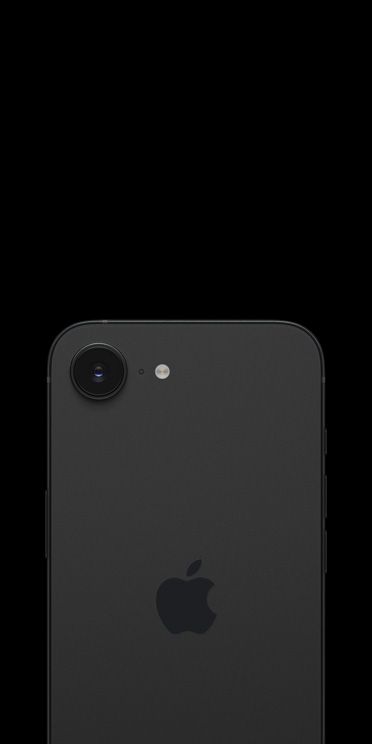 iPhone Air in Space Black finish, back exterior showcasing Fusion camera system, 2-in-1 lens, LiDAR, flash and microphone