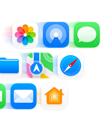 Grid of app icons like Messages, Safari and Mail