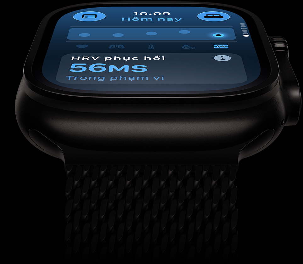 Apple Watch Ultra 4, vỏ titan, màu đen, HRV trong giới hạn bình thường, Dây Quấn Milan Titan, màu đen